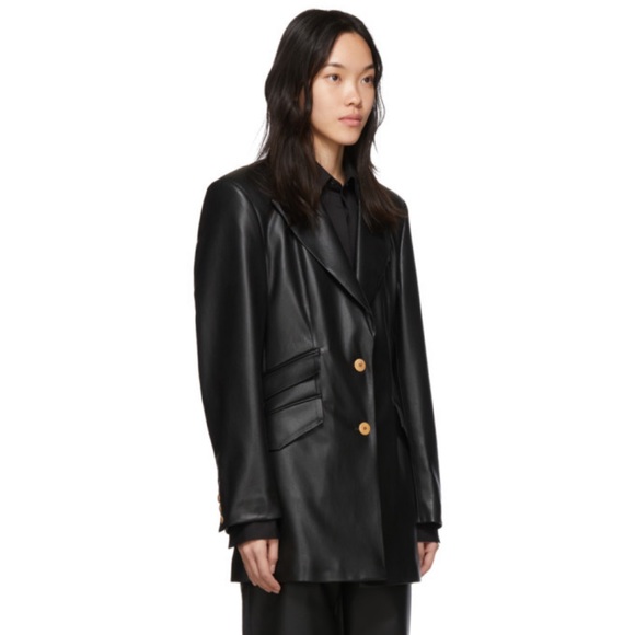 Nanushka Cancun Black Faux Leather Blazer - Picture 1 of 8
